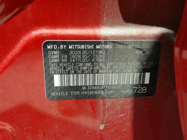 ML32A4HJXFH059337 - 2015 MITSUBISHI MIRAGE ES RED photo 10