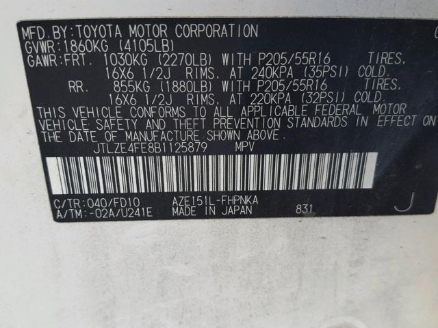 JTLZE4FE8B1125879 - 2011 TOYOTA SCION XB Weiß Foto 10