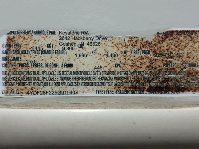 4YDF28F225G915407 - 2005 KEYSTONE OUTBACK WHITE photo 10