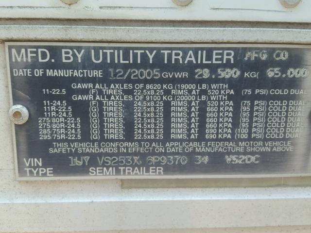 1UYVS253X6P937034 - 2006 UTILITY TRAILER WHITE photo 10