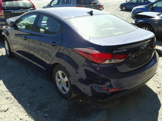 5NPDH4AE9EH472736 - 2014 HYUNDAI ELANTRA SE BLUE photo 3