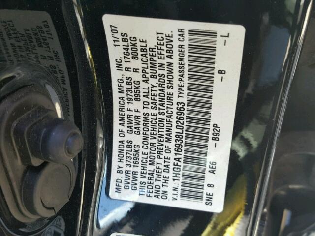 1HGFA16938L026963 - 2008 HONDA CIVIC EXL 黑色 照片 10