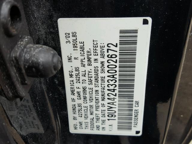 19UYA42433A002672 - 2003 ACURA 3.2CL BLACK photo 10