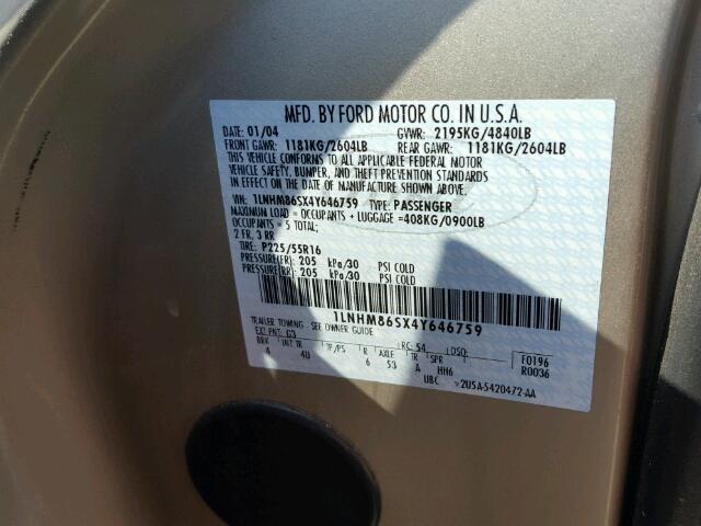 1LNHM86SX4Y646759 - 2004 LINCOLN LS 棕色 照片 10