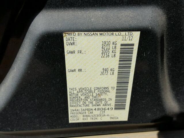 1N4AL3AP8DN480649 - 2013 NISSAN ALTIMA BLACK photo 10