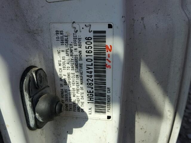 1HGEJ8244YL016506 - 2000 HONDA CIVIC EX 白色 照片 10