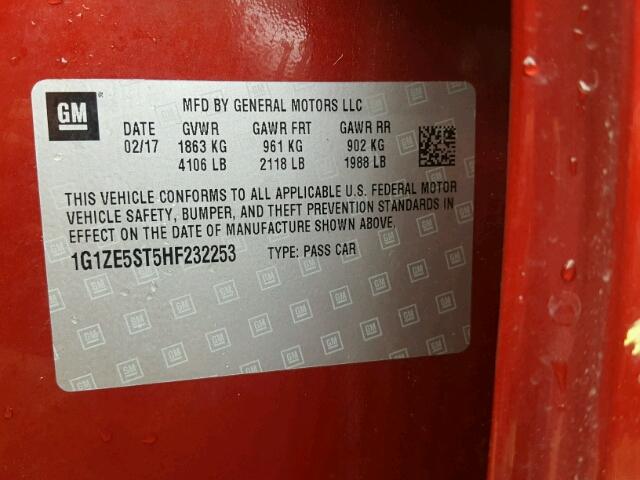 1G1ZE5ST5HF232253 - 2017 CHEVROLET MALIBU წითელი ფოტო 10