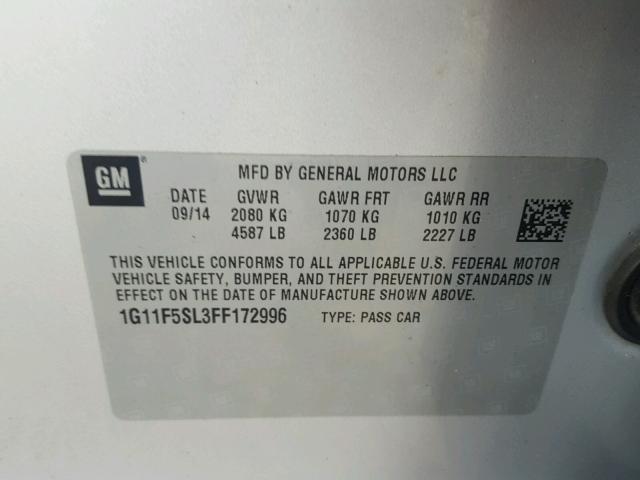 1G11F5SL3FF172996 - 2015 CHEVROLET MALIBU LTZ 银色 照片 10