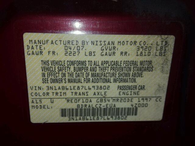 3N1AB61E87L693802 - 2007 NISSAN SENTRA MAROON photo 10