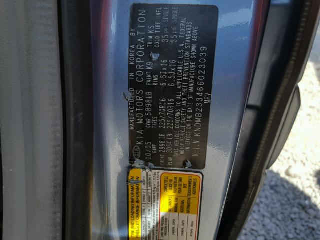 KNDMB233466023039 - 2006 KIA SEDONA EX BLUE photo 10