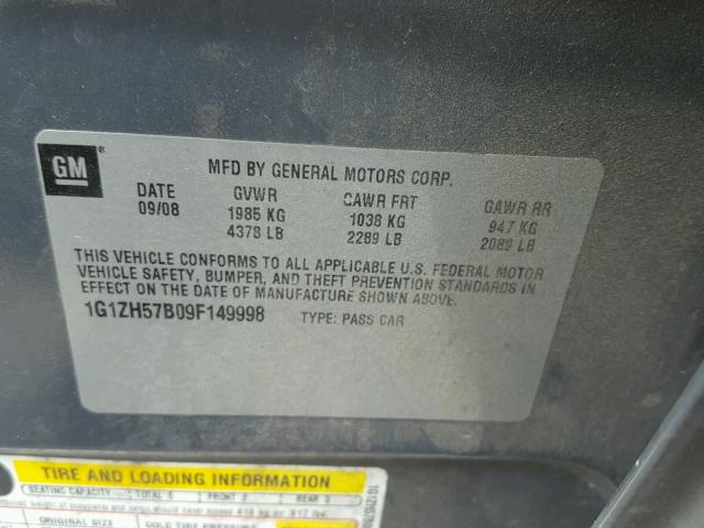 1G1ZH57B09F149998 - 2009 CHEVROLET MALIBU 1LT 石墨色 照片 10