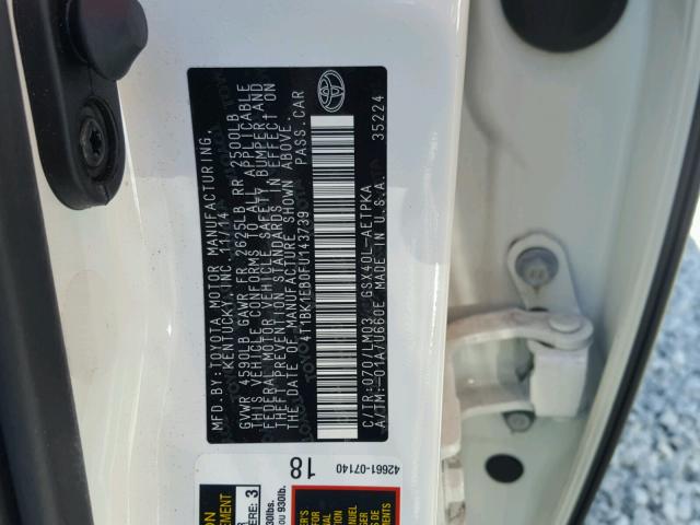 4T1BK1EB0FU143739 - 2015 TOYOTA AVALON XLE WHITE photo 10