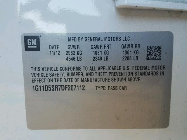 1G11D5SR7DF207112 - 2013 CHEVROLET MALIBU 1LT WHITE photo 10