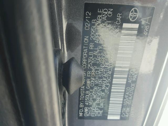 JTKJF5C74C3038660 - 2012 TOYOTA SCION TC 灰色 照片 10