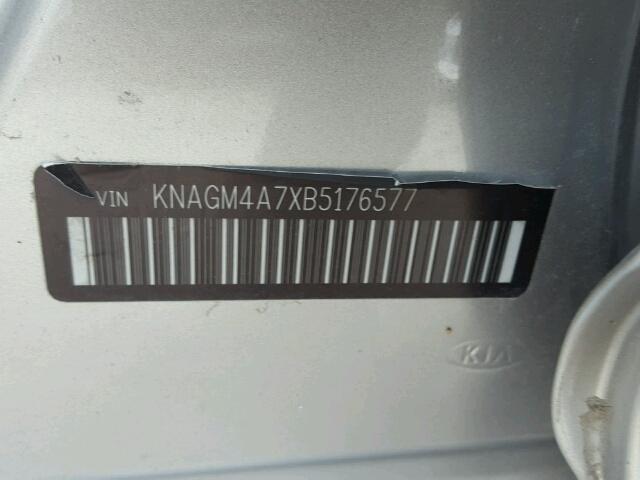 KNAGM4A7XB5176577 - 2011 KIA OPTIMA LX SILVER photo 10