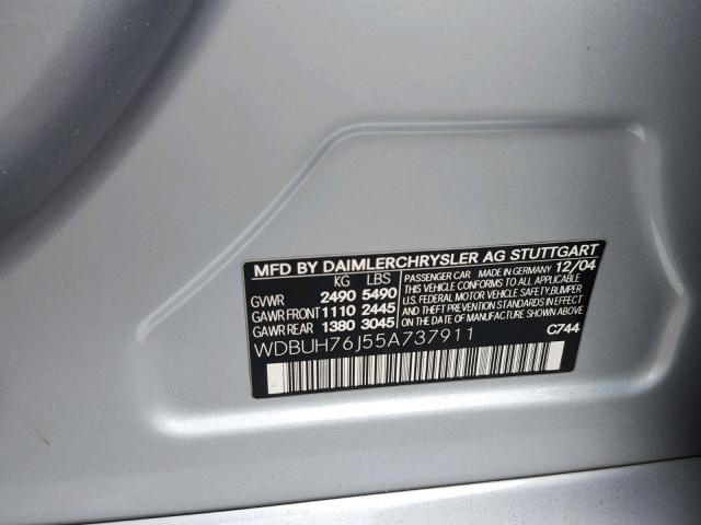 WDBUH76J55A737911 - 2005 MERCEDES-BENZ E 55 AMG SILVER photo 10