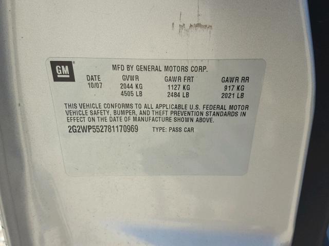 2G2WP552781170969 - 2008 PONTIAC GRAND PRIX SILVER photo 10