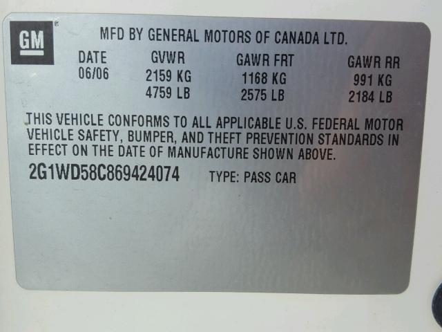 2G1WD58C869424074 - 2006 CHEVROLET IMPALA SUP 白色 照片 10