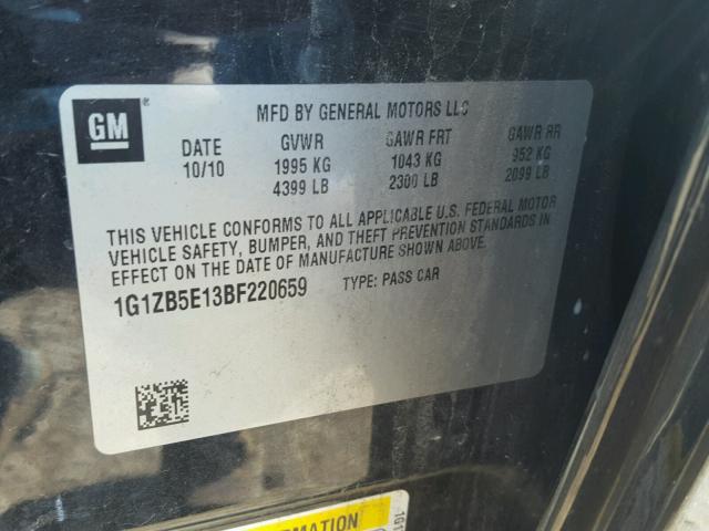 1G1ZB5E13BF220659 - 2011 CHEVROLET MALIBU LS Boz foto 10