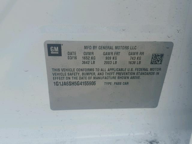 1G1JA6SH5G4155906 - 2016 CHEVROLET SONIC LS Ağ foto 10