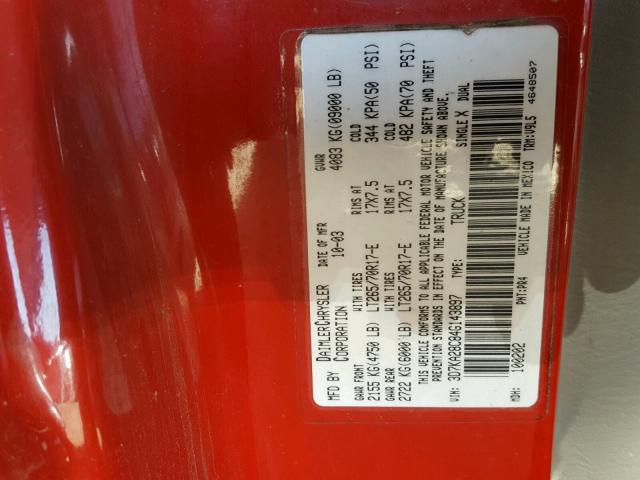 3D7KA28C84G143897 - 2004 DODGE RAM 2500 S RED photo 10