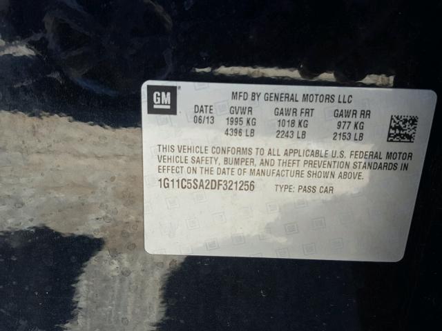 1G11C5SA2DF321256 - 2013 CHEVROLET MALIBU 1LT BLACK photo 10