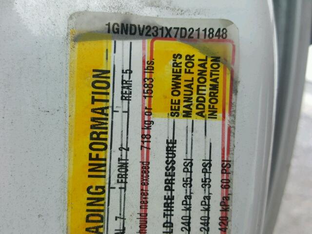 1GNDV231X7D211848 - 2007 CHEVROLET UPLANDER L თეთრი ფოტო 10