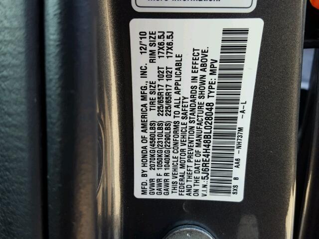 5J6RE4H48BL028048 - 2011 HONDA CR-V SE GRAY photo 10