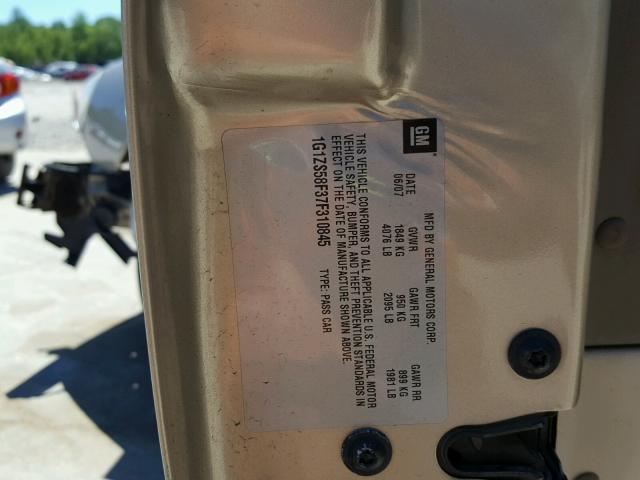 1G1ZS58F37F310845 - 2007 CHEVROLET MALIBU LS GOLD photo 10