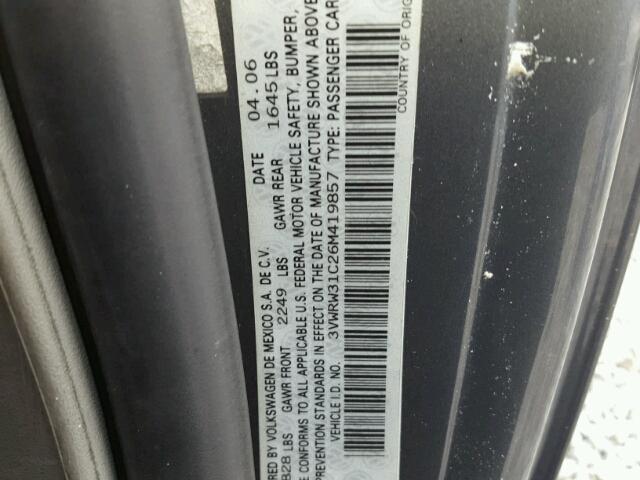 3VWRW31C26M419857 - 2006 VOLKSWAGEN NEW BEETLE ნაცრისფერი ფოტო 10