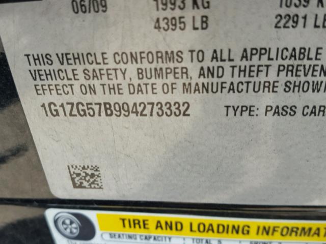 1G1ZG57B994273332 - 2009 CHEVROLET MALIBU LS 黑色 照片 10