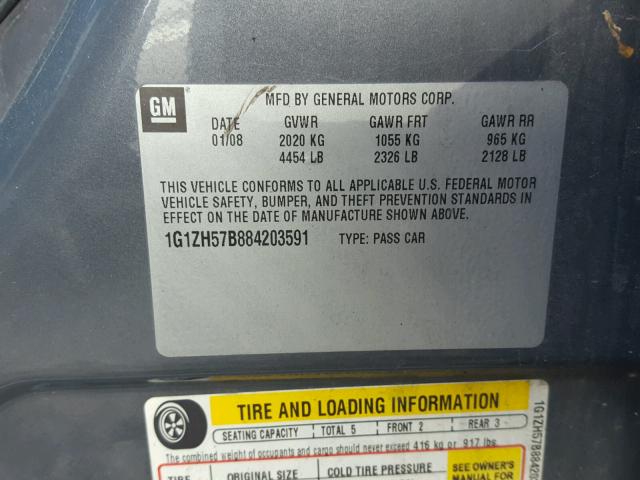 1G1ZH57B884203591 - 2008 CHEVROLET MALIBU 1LT GRAY photo 10