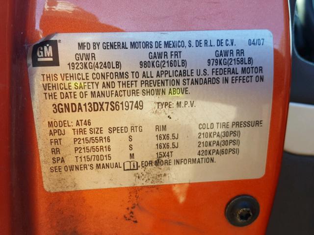 3GNDA13DX7S619749 - 2007 CHEVROLET HHR LS ORANGE photo 10