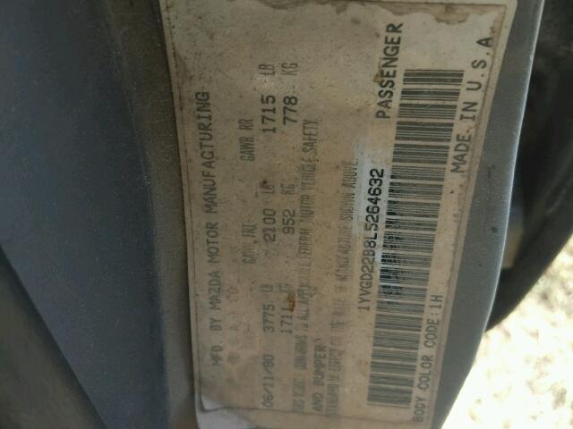 1YVGD22B8L5264632 - 1990 MAZDA 626 GRAY photo 10