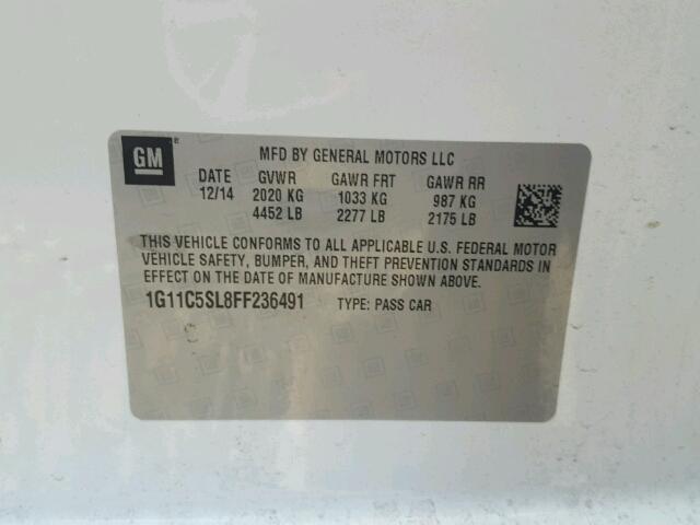 1G11C5SL8FF236491 - 2015 CHEVROLET MALIBU 1LT თეთრი ფოტო 10