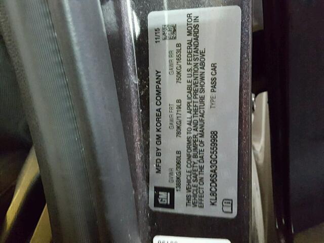 KL8CD6SA3GC559988 - 2016 CHEVROLET SPARK 1LT Графитовый фото 10