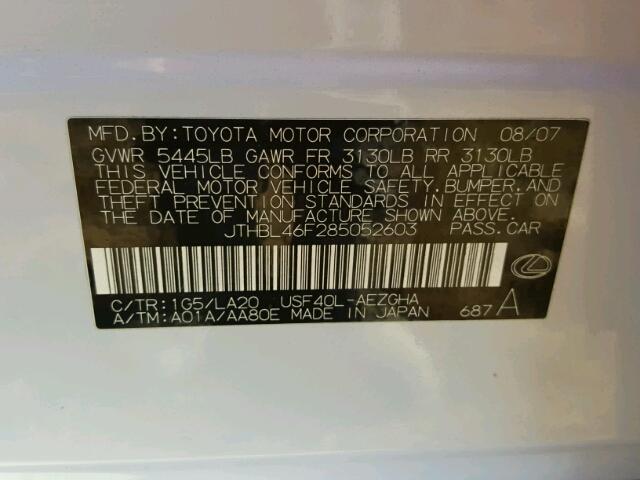 JTHBL46F285052603 - 2008 LEXUS LS 460 WHITE photo 10