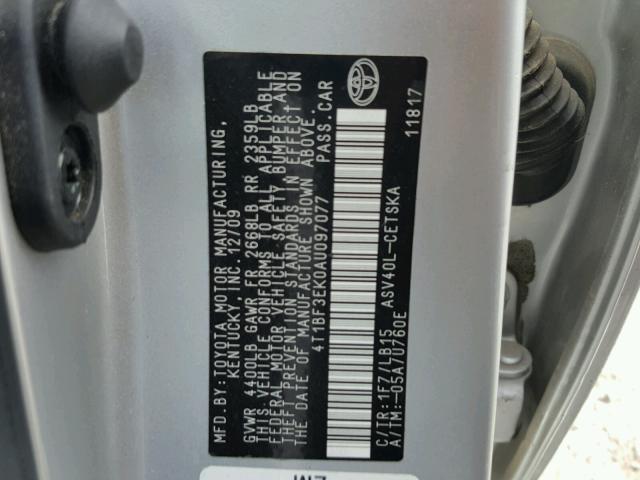 4T1BF3EK0AU097077 - 2010 TOYOTA CAMRY BASE SILVER photo 10
