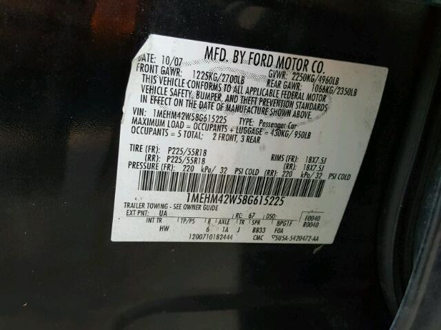 1MEHM42W58G615225 - 2008 MERCURY SABLE CHARCOAL photo 10