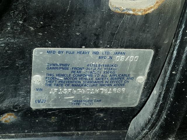 JF1SF65601H741989 - 2001 SUBARU FORESTER S Qara foto 10