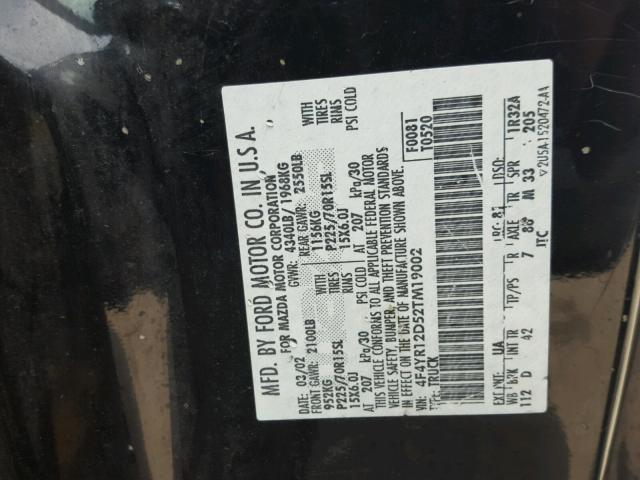 4F4YR12D52TM19002 - 2002 MAZDA B2300 BLACK photo 10