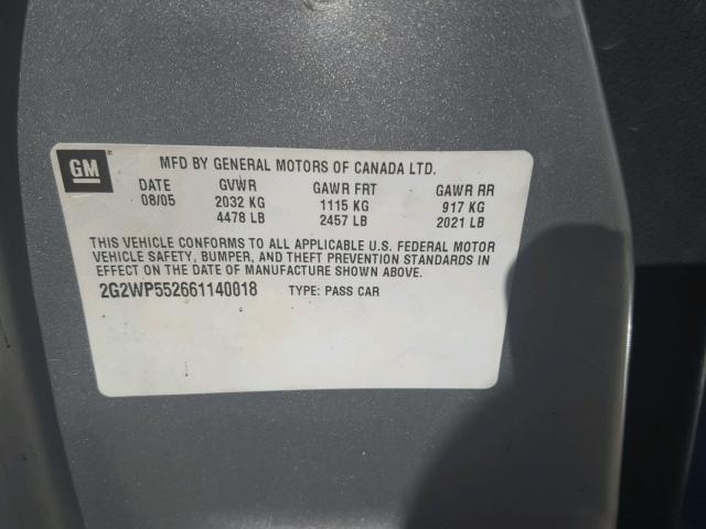 2G2WP552661140018 - 2006 PONTIAC GRAND PRIX SILVER photo 10