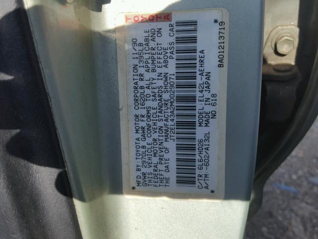 JT2EL43A2M0029071 - 1991 TOYOTA TERCEL DEL TEAL photo 10