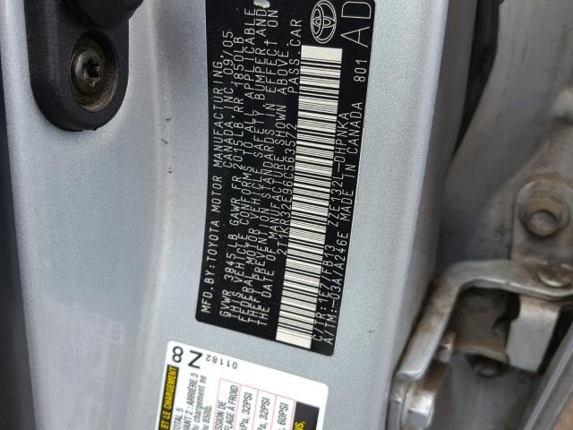 2T1KR32E96C563572 - 2006 TOYOTA COROLLA MA SILVER photo 10