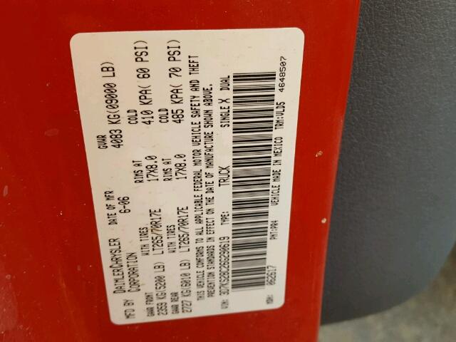 3D7KS28C26G290619 - 2006 DODGE RAM 2500 S RED photo 10