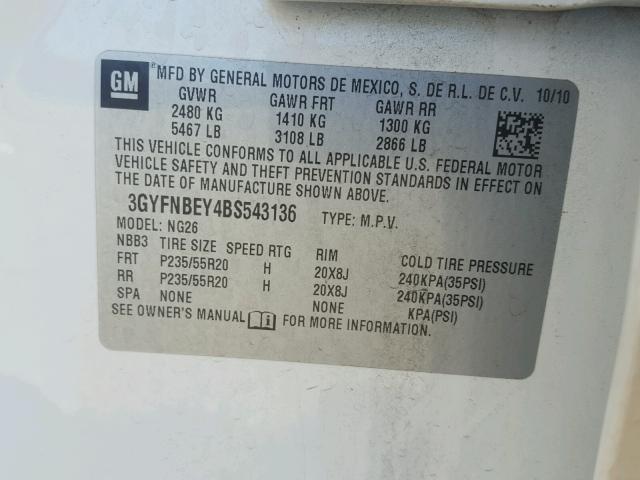 3GYFNBEY4BS543136 - 2011 CADILLAC SRX PERFOR 白色 照片 10