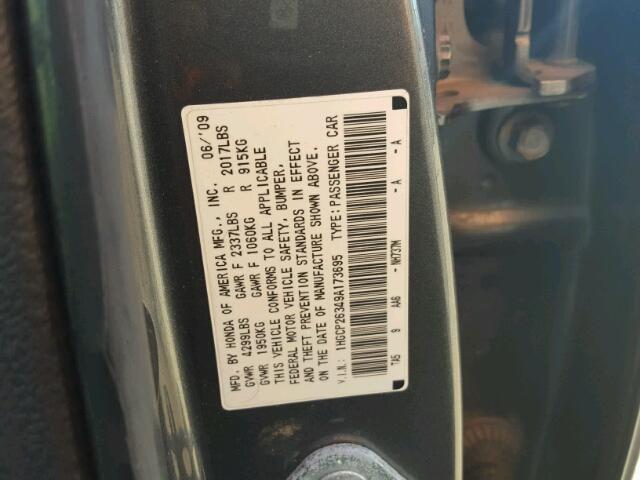 1HGCP26349A173695 - 2009 HONDA ACCORD LX GRAY photo 10