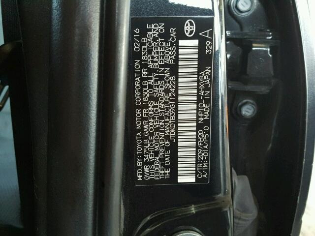 JTDKDTB39G1124228 - 2016 TOYOTA PRIUS C BLACK photo 10