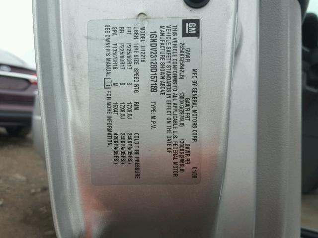 1GNDV23128D157169 - 2008 CHEVROLET UPLANDER L ვერცხლისფერი ფოტო 10