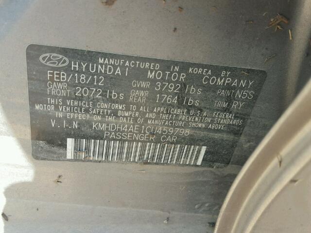 KMHDH4AE1CU459798 - 2012 HYUNDAI ELANTRA GRAY photo 10